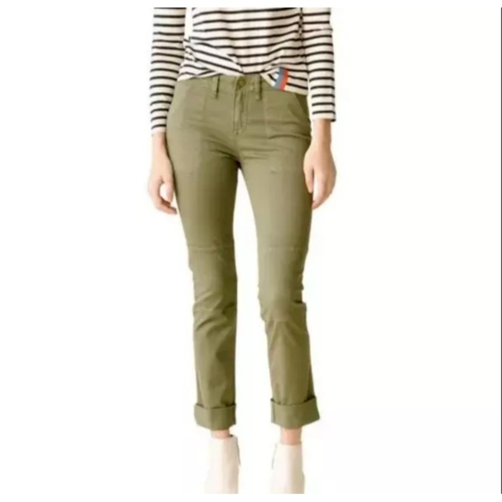 VERONICA BEARD Adrina 10.75" Skinny Cargo Pant Olive Green Front Closure SZ 12